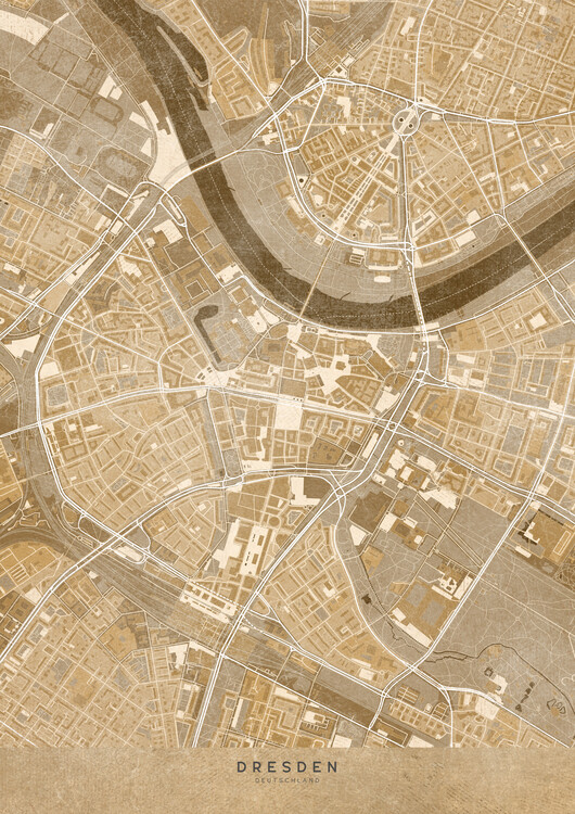 Illustration Sepia vintage map of Dresden Downtown