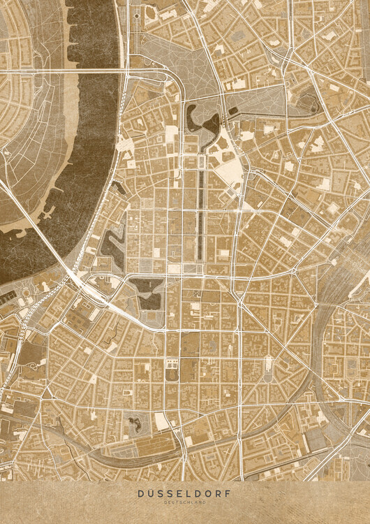 Illustration Sepia vintage map of Düsseldorf downtown