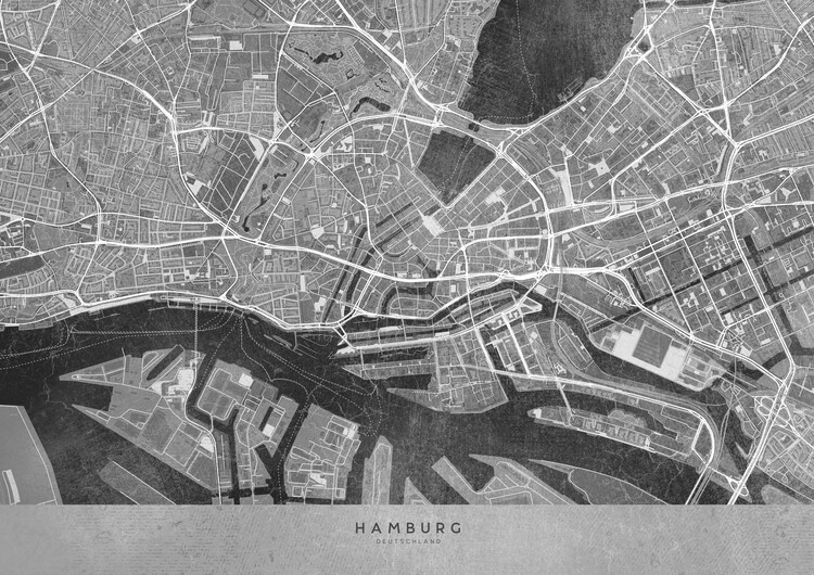 Illustration Gray vintage map of Hamburg downtown