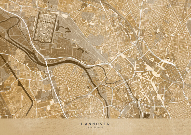 Illustration Sepia vintage map of Hannover downtown