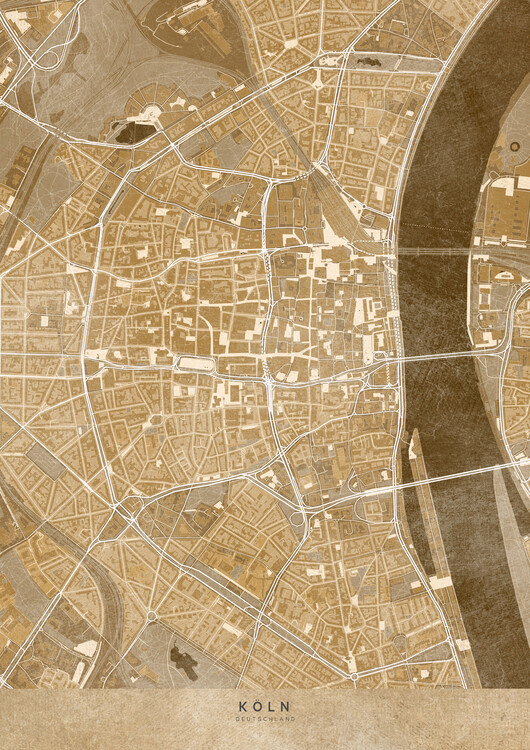 Ilustracija Sepia vintage map of Köln downtown