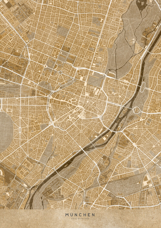 Illustration Sepia vintage map of Munich München downtown
