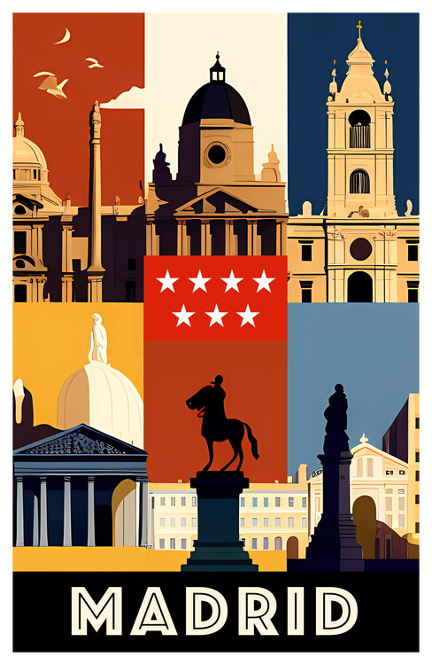 Illustration MADRID- Spain : Historical Collage of Monumental Wealth