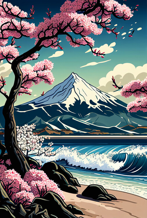 CoolChange Poster Japonais Style Aquarelle sur Plaque en Mousse Rigide, Poster  Japon 30x42cm