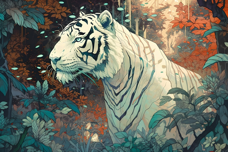 Art Poster Giant Tiger want to play with plane like a bird