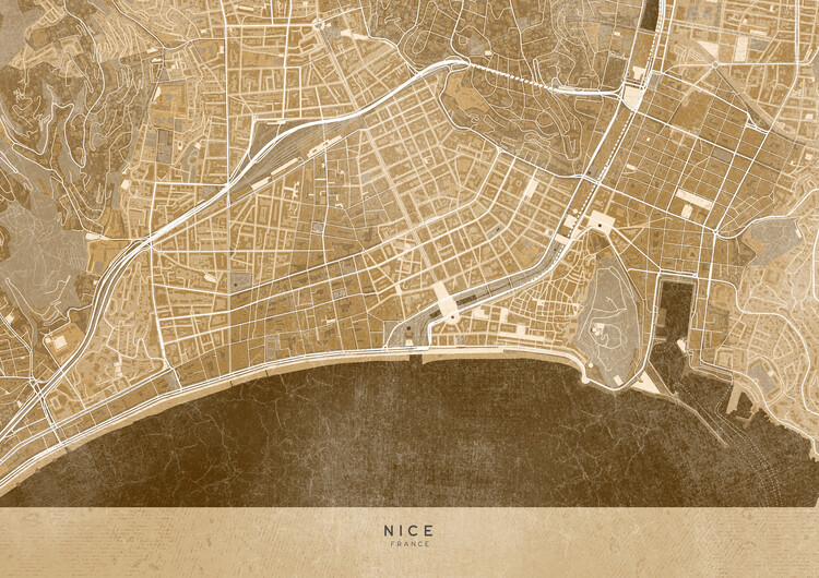 Illustration Sepia vintage map of Nice downtown (France)