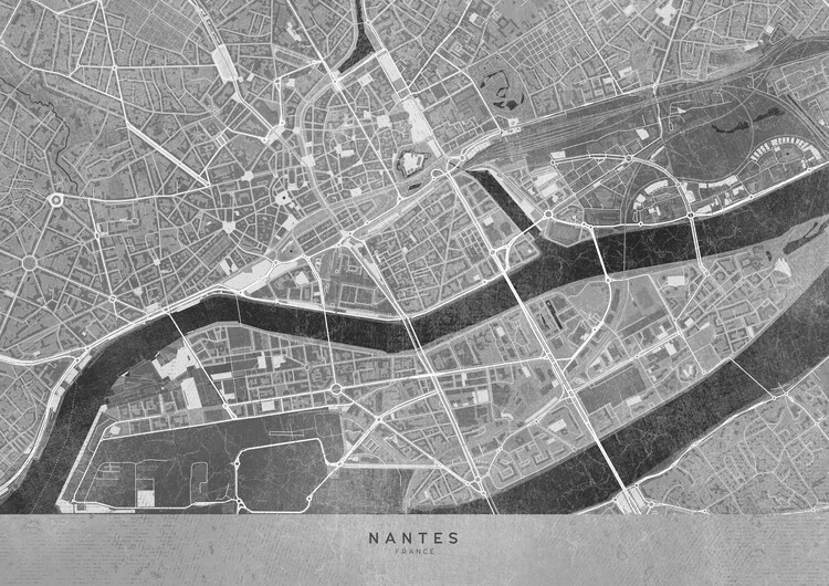 Illustration Gray vintage map of Nantes downtown (France)