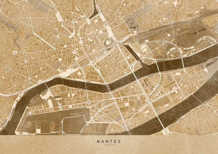Kuva Sepia vintage map of Nantes downtown (France)