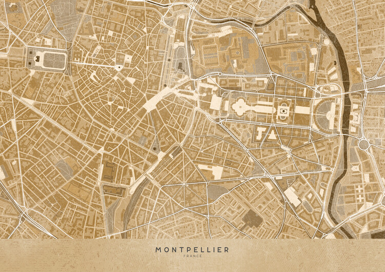 Illustration Sepia vintage map of Montpellier downtown (France)