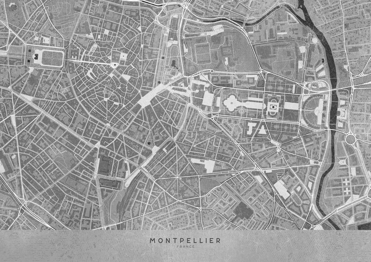 Ilustrácia Gray vintage map of Montpellier downtown (France)