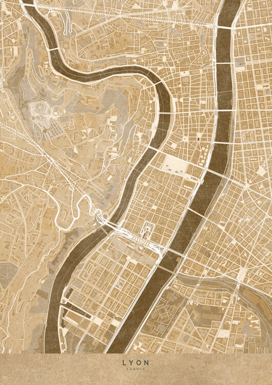 Kuva Sepia vintage map of Lyon downtown (France)