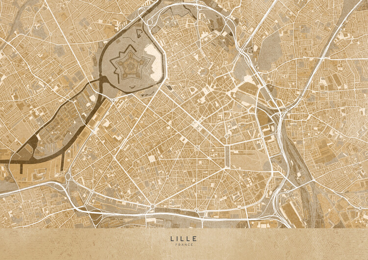 Illustration Sepia vintage map of Lille downtown (France)
