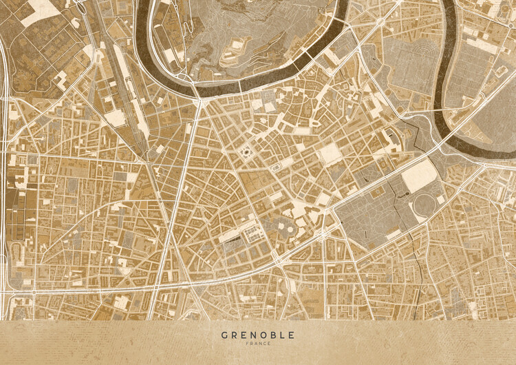 Ilustrace Sepia vintage map of Grenoble downtown (France)