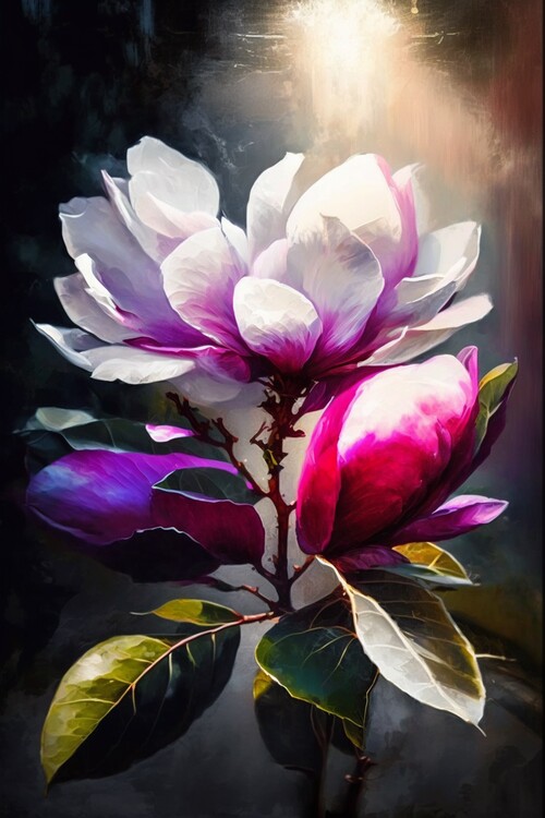 Illustration Magenta and white magnolia oil painting