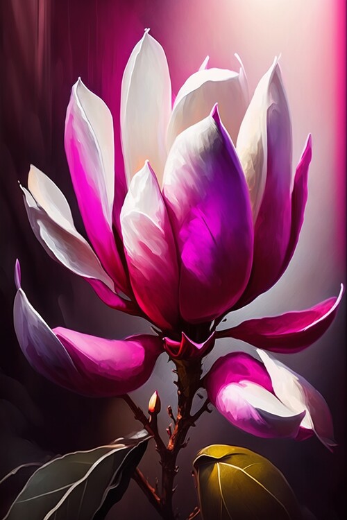 Ilustração Magenta and white magnolia oil painting