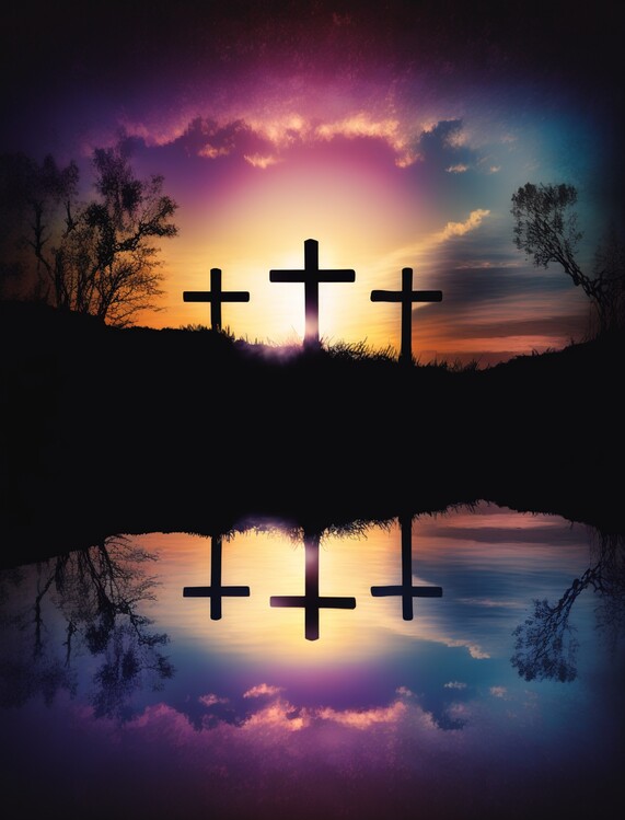 Illustration Silhouette a Holy Cross on blurred beautiful Easter sunset