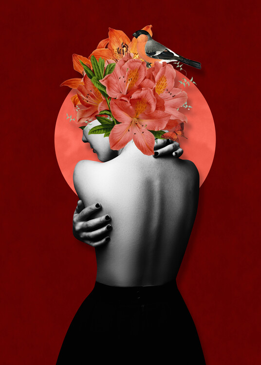 Canvas Print the bird among the flowers