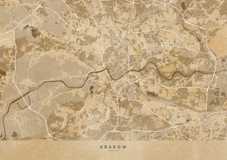 Illustration Map of Krakow Poland in sepia vintage style