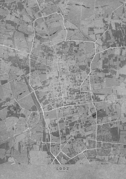 Illustration Map of Lodz (Poland) in gray vintage style