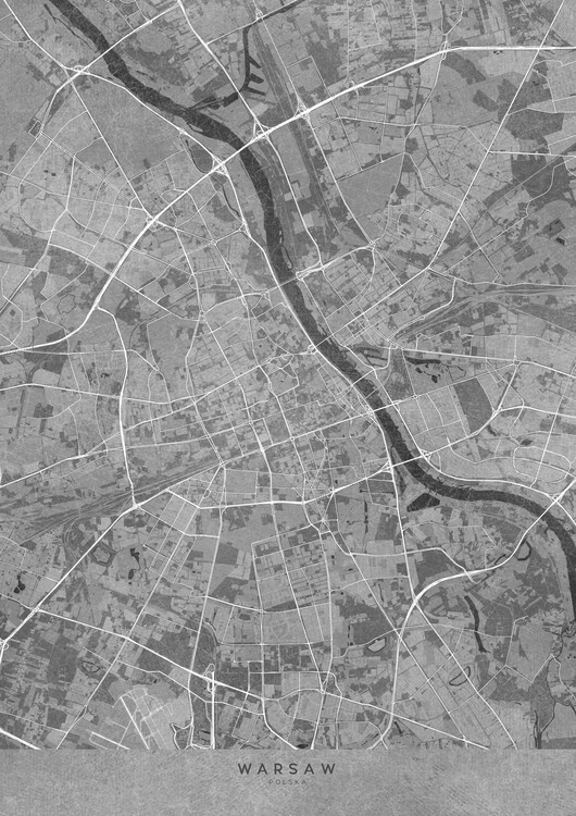 Illustration Map of Warsaw (Poland) in gray vintage style