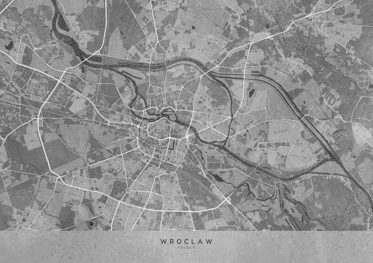 Illustration Map of Wroclaw (Poland) in gray vintage style
