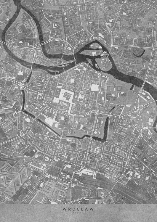 Illustration Map of Wroclaw downtown (Poland) in gray vintage style