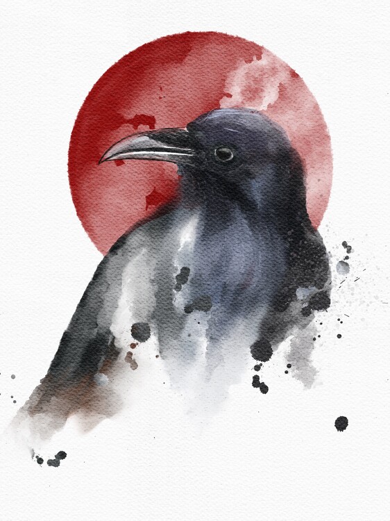Illustration The crow and the red moon