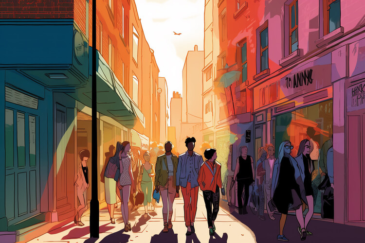 Illustration Walking the streets of London on a sunny afternoon