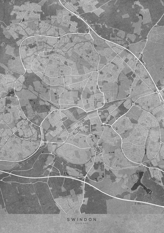 Illustration Map of Swindon (England) in gray vintage style