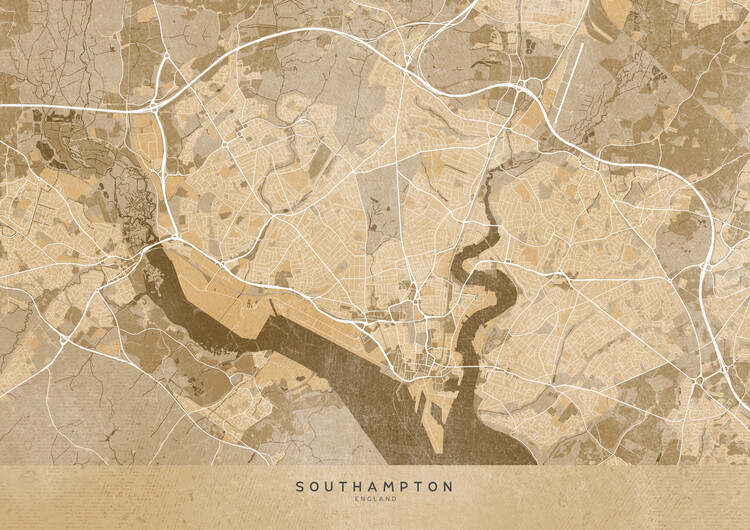 Canvas Print Map of Southampton (England) in sepia vintage style
