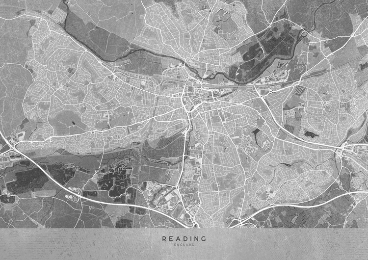 Illustration Map of Reading (England) in gray vintage style