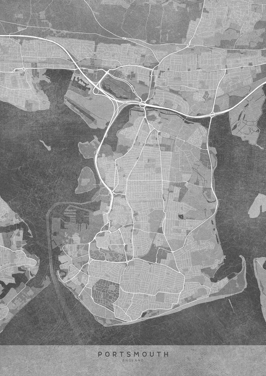 Illustration Map of Portsmouth (England) in gray vintage style