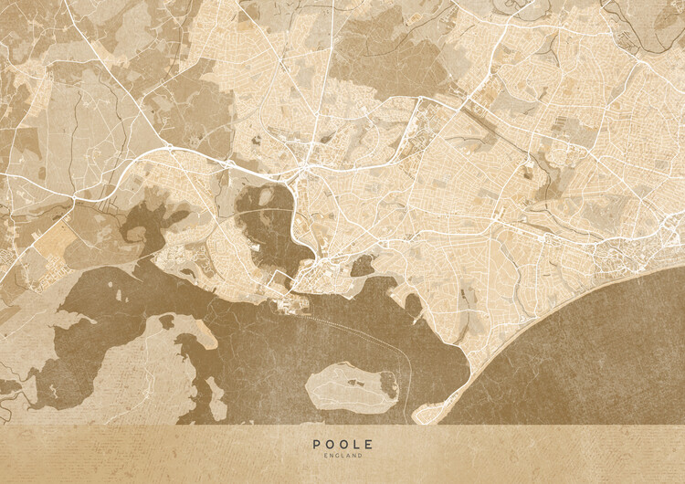 Canvas Print Map of Poole (England) in sepia vintage style