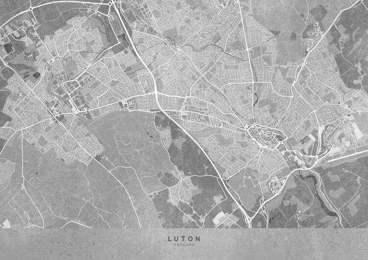 Ilustração Map of Luton (England) in gray vintage style