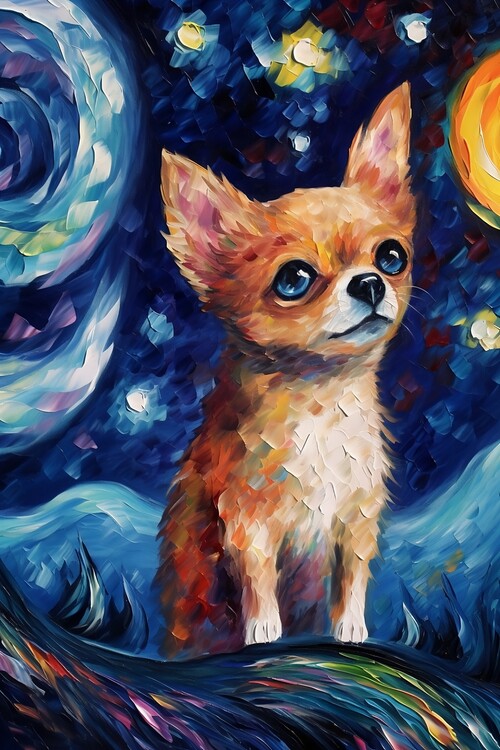 Ilustrácia Chihuahua dog painting during starry night