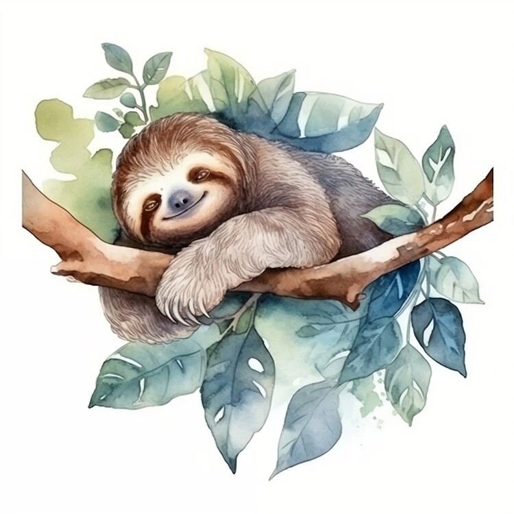 Illustration Sloth, watercolor illustration