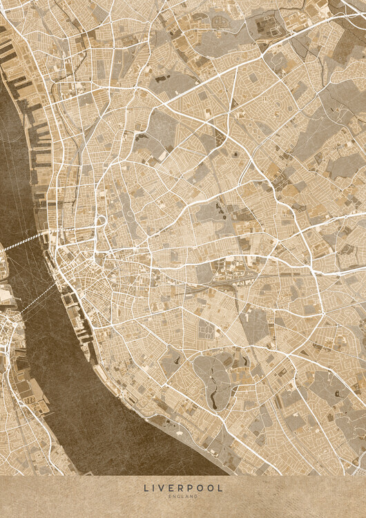 Illustration Map of Liverpool (England) in sepia vintage style