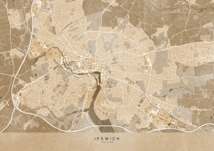 Kuva Map of Ipswich (England) in sepia vintage style