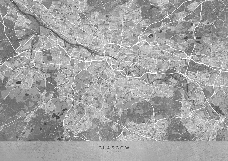 Illustration Map of Glasgow (Scotland) in gray vintage style