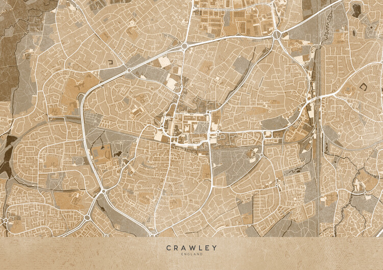 Kartta Map of Crawley (England) in sepia vintage style