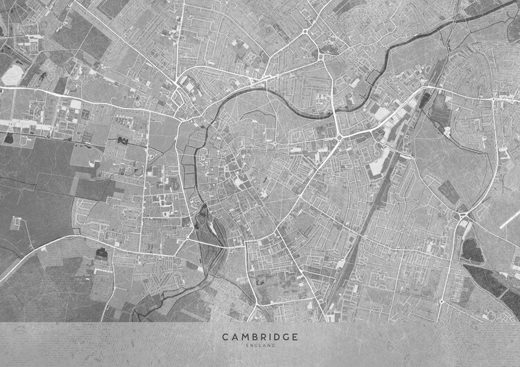 Wall Art Print Map Of Cambridge Downtown England In Gray Vintage   161916 