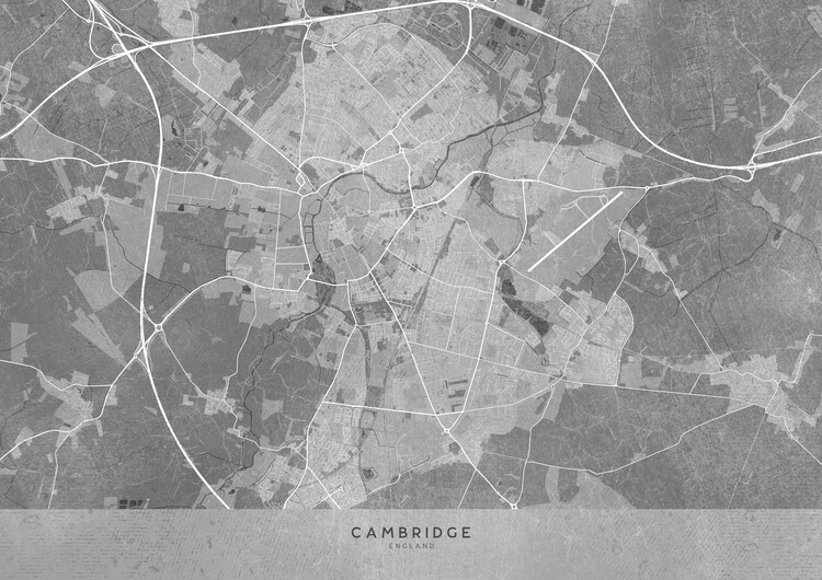 Map Map of Cambridge (England) in gray vintage style