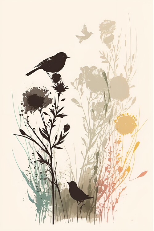 Illustration Flowers with bird