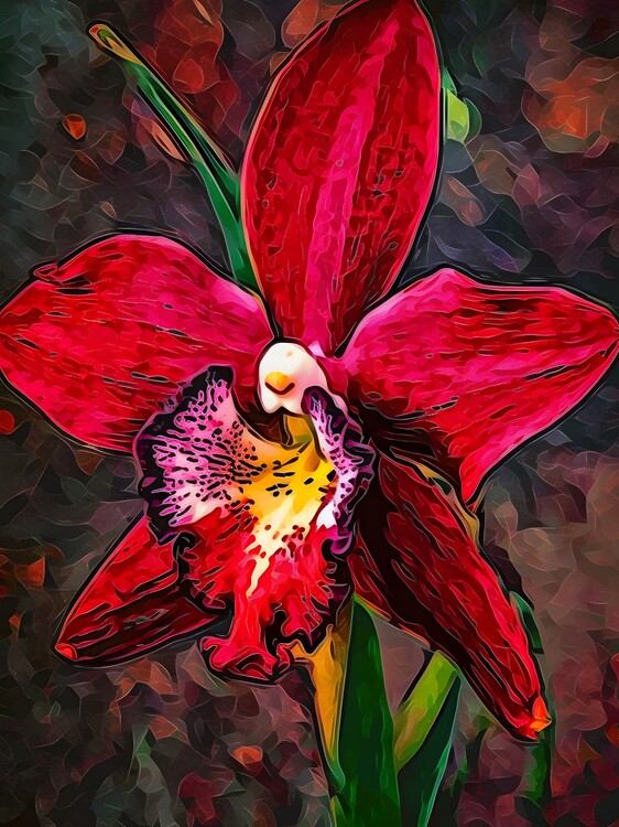 Illustration Red Orchid Van Gogh Style