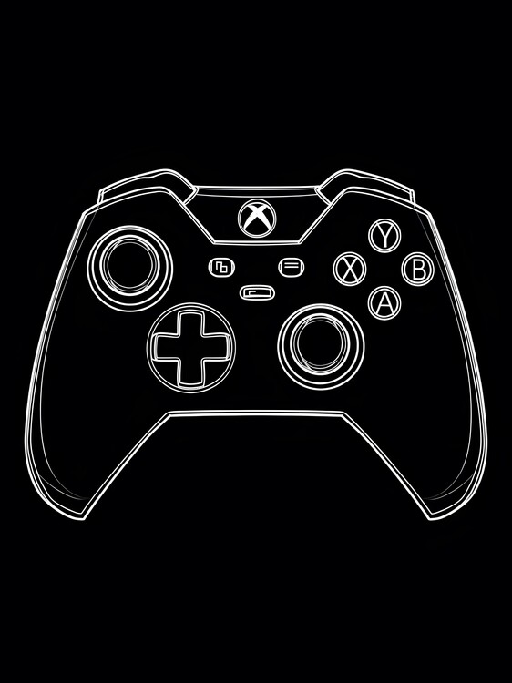 Illustration Xbox Controller, Black and White