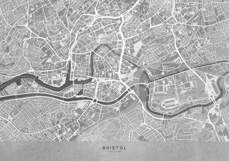 Map Of Map Of Bristol Downtown England In Gray Vintage Style Maps   162470 