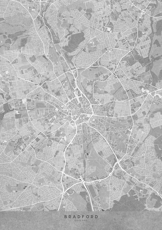 Map Map of Bradford (England) in gray vintage style