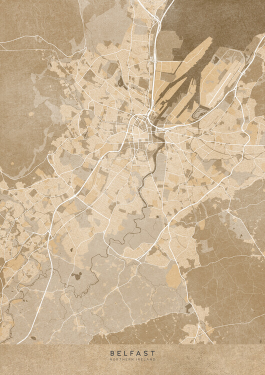 Obraz na plátně Map of Belfast (Northern Ireland) in sepia vintage style