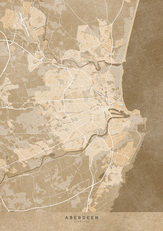 Canvas Print Map of Aberdeen (Scotland) in sepia vintage style