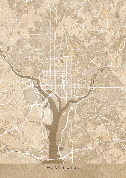 Mapa Map of Washington (DC) in sepia vintage style